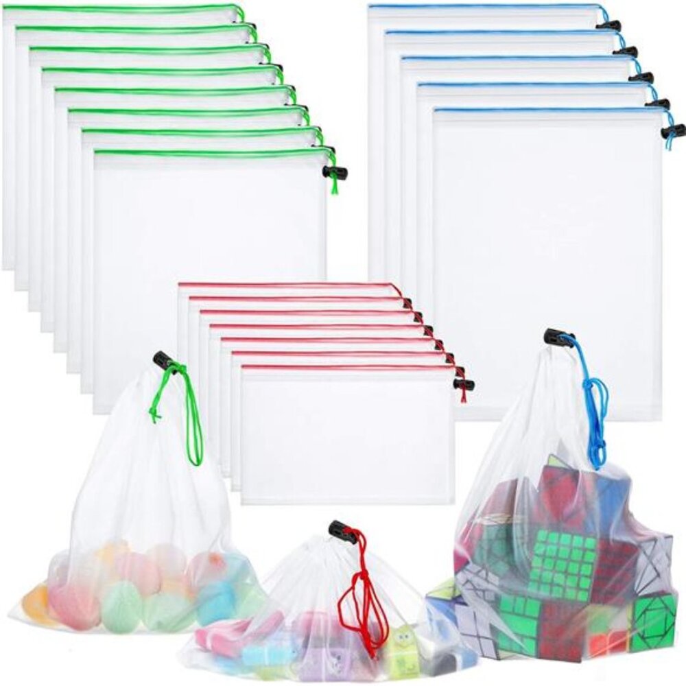 20 Pieces Reusable Produce Bags Mesh Pouch Toy Storage Bags Drawstring Organizer